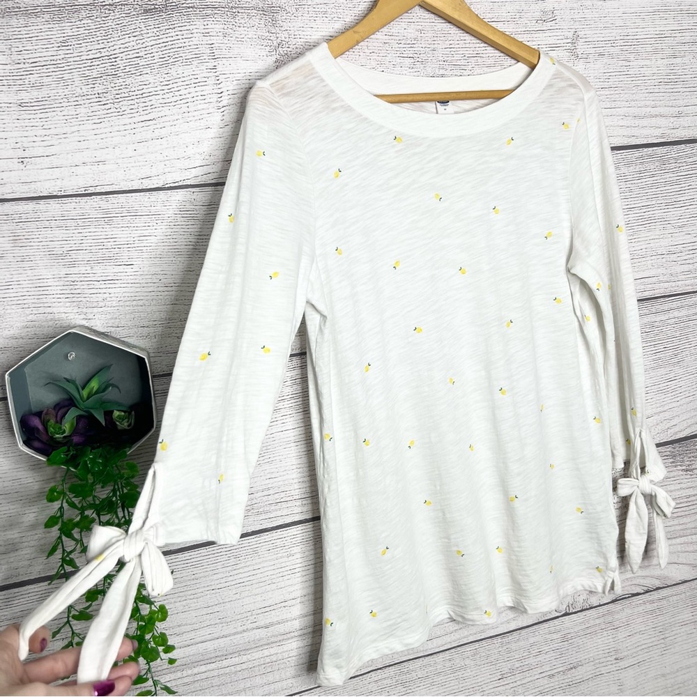 Old Navy White Lemon Tie-Sleeve Women's Casual Top Size Medium